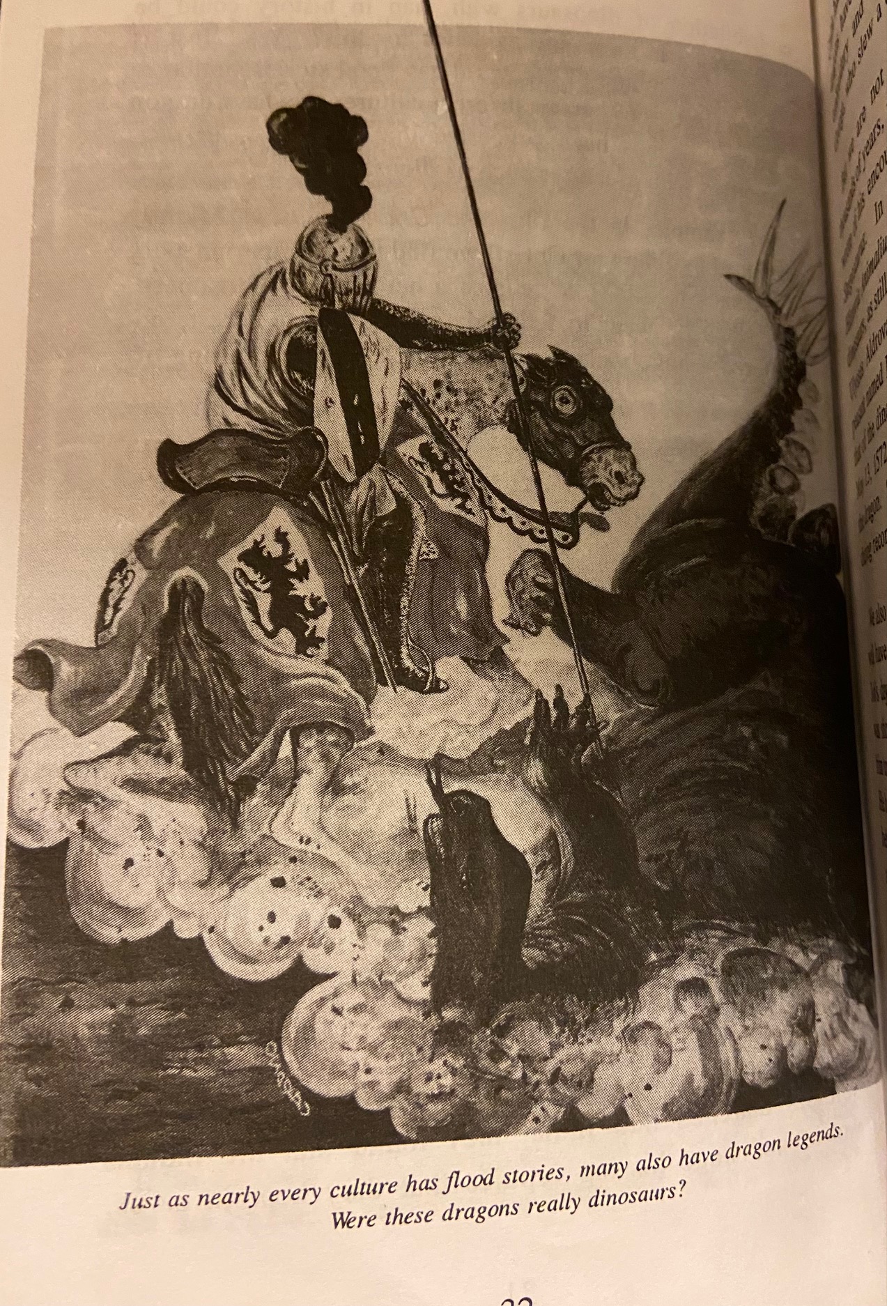 St. George stabs a Stegosaurus with his spear.