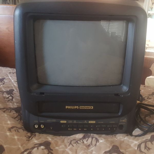 A small portable television with built-in VCR