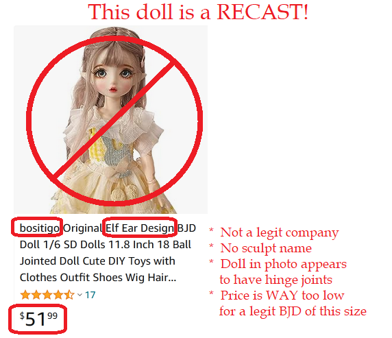 A listing for a recast doll from Amazon